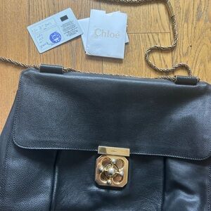 Chloe Black Leather Crossbody Bag with Gold Accents